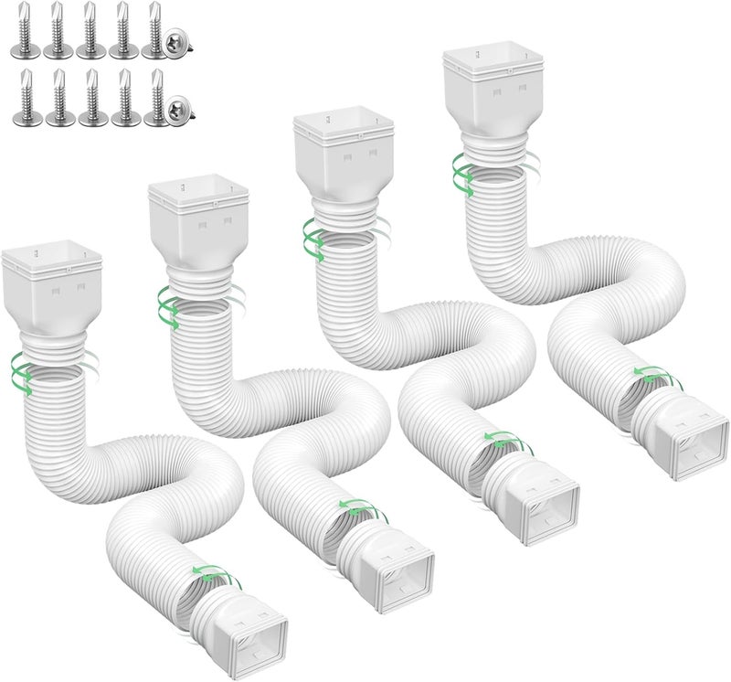 Ogutter Rain Gutter Downspout Extensions, Downspout Extender for Rainwater Drainage Flexible, Down Spout Drain Extension Pipe and Extendable from 21 to 66 Inches (4 Pack, White) - Image 1